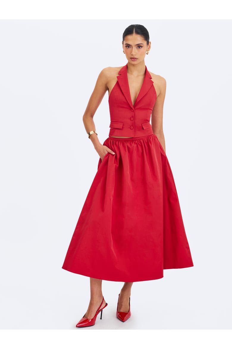 Ursel Gathered A-Line Midi Skirt, Alternate, color, Crimson