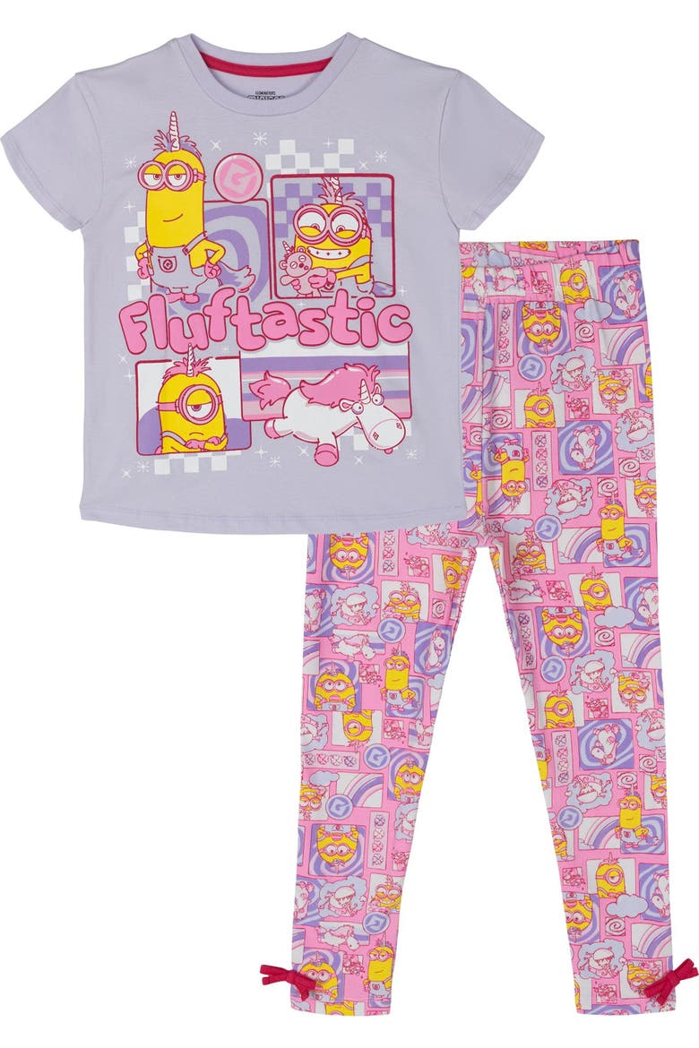 2-Piece T-Shirt and Leggings Set, Main, color, Minions Lavender Pink