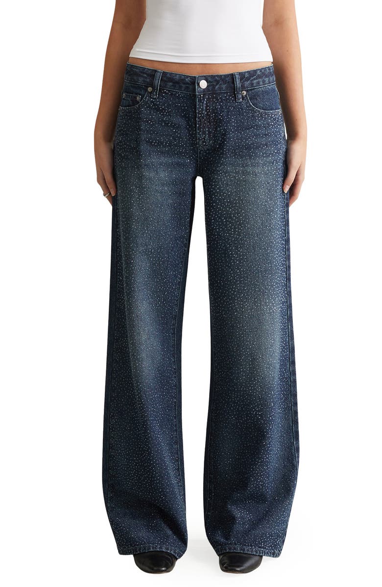 PacSun Dannessa Diamante Baggy Jeans, Main, color, Dark Indigo