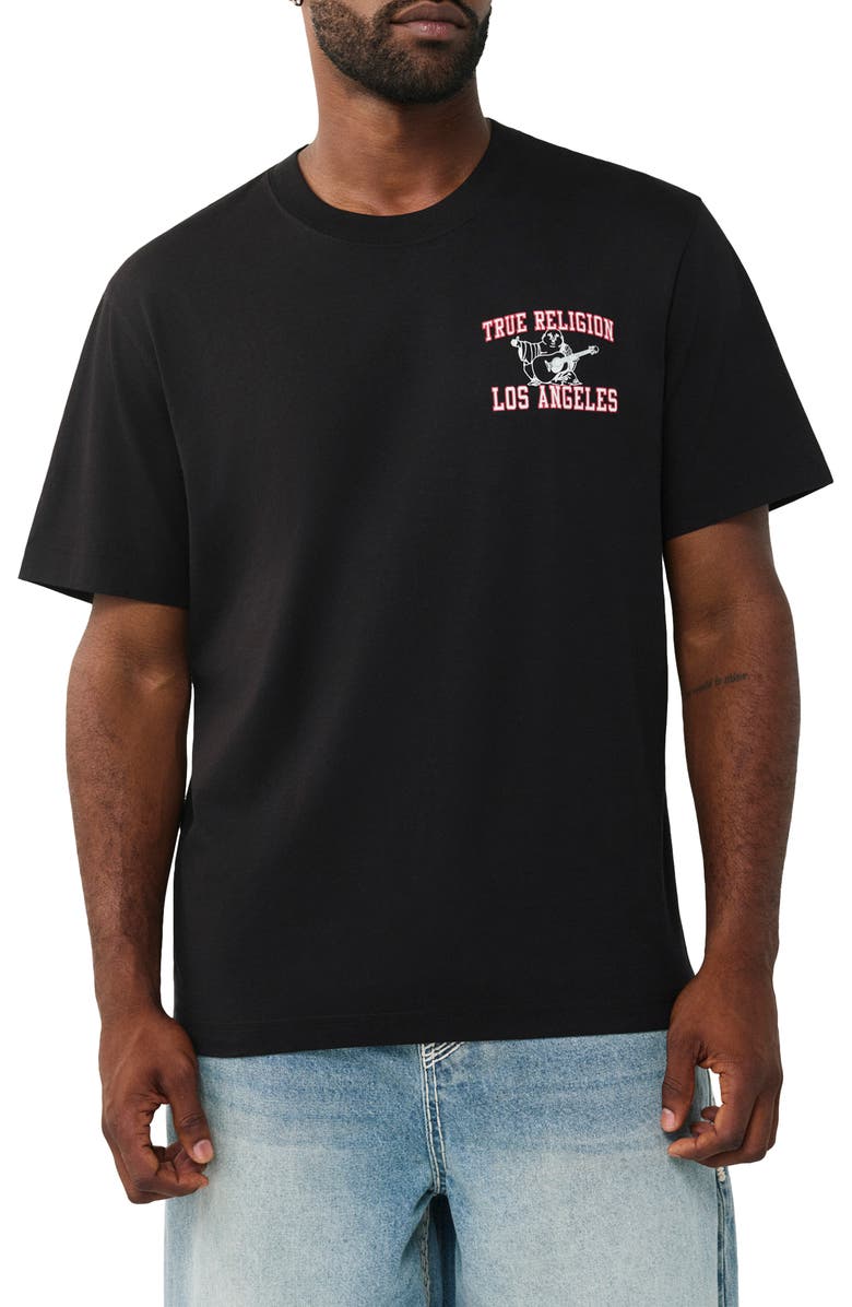 True Religion Buddha Mesh Print Graphic T-Shirt, Main, color, Jet Black