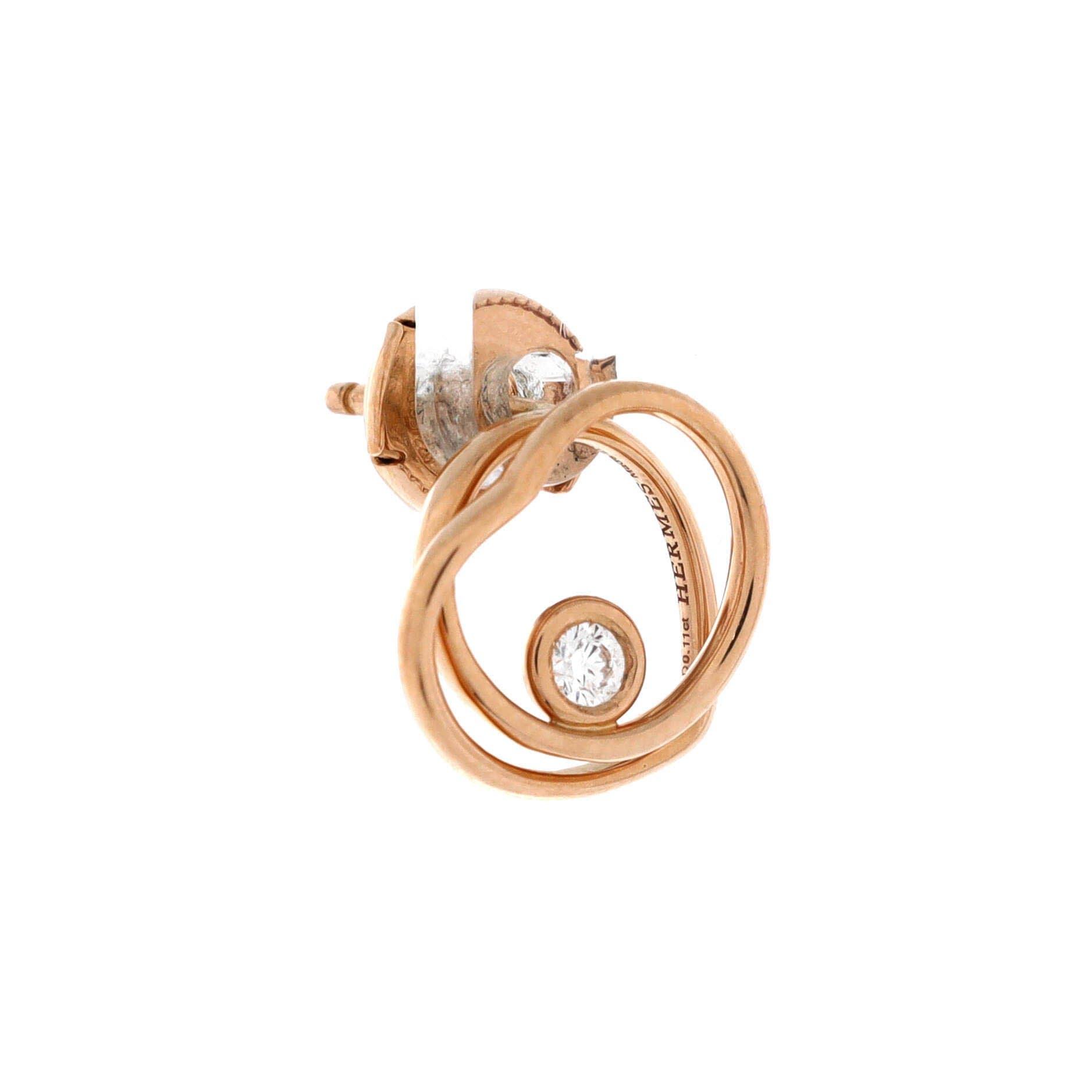 Pre-Owned Hermes Vertige Coeur Stud Earrings 18K Rose Gold with Diamond TPM, Alternate, color, Rose Gold