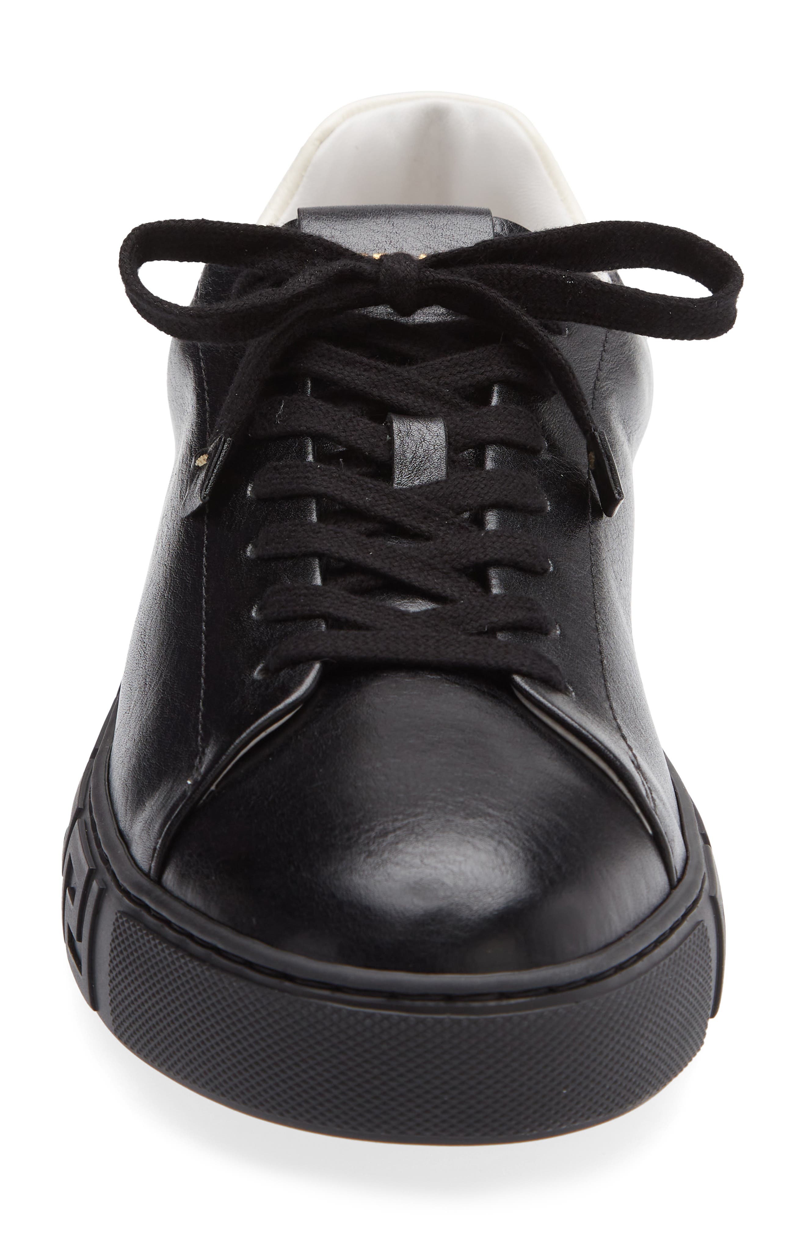 Greca Leather Sneaker, Alternate, color, BLACK WHITE