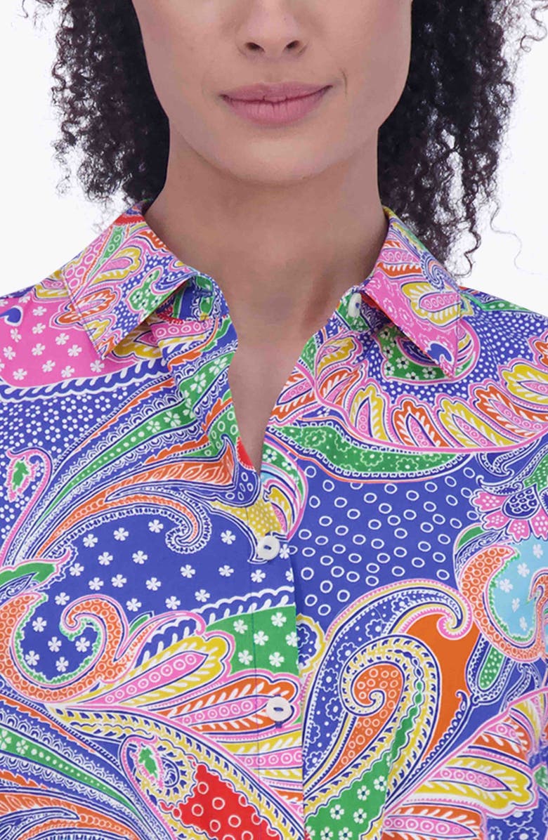 Foxcroft Rocca Paisley Belted Three-Quarter Sleeve Cotton Shirtdress, Alternate, color, 