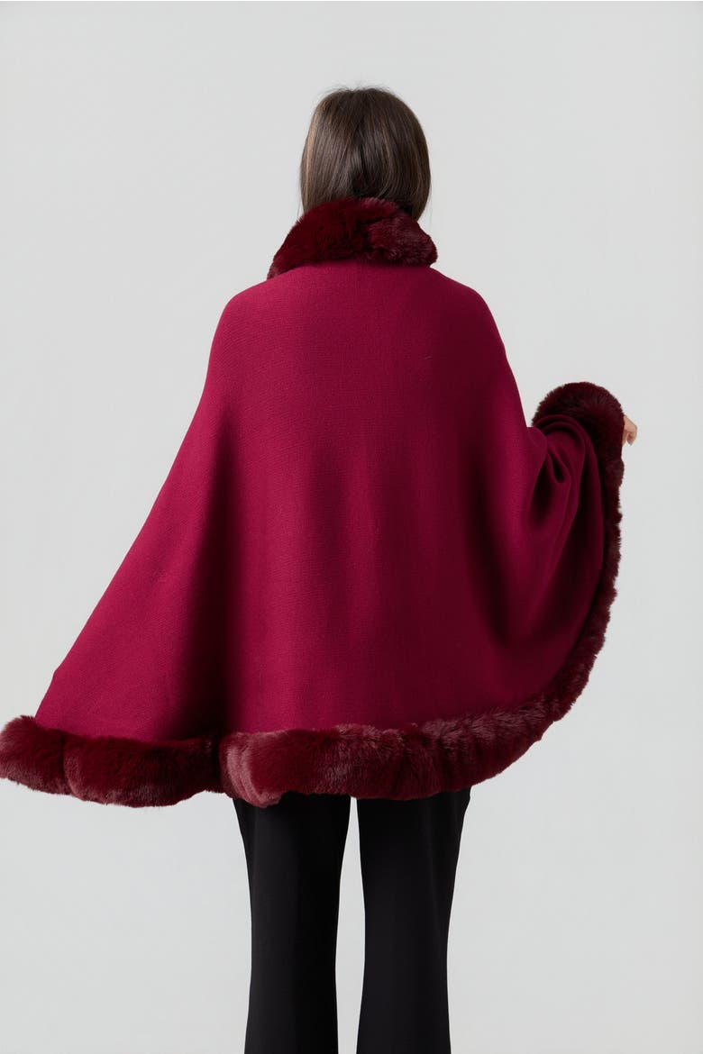 Faux Fur Wrap Cape, Alternate, color, Burgundy