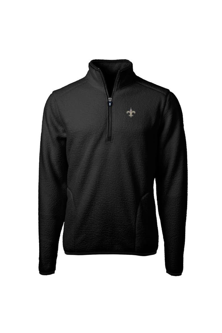 Men's Cutter & Buck Black New Orleans Saints Cascade Eco Sherpa Fleece Quarter-Zip Pullover Jacket, Main, color, Black
