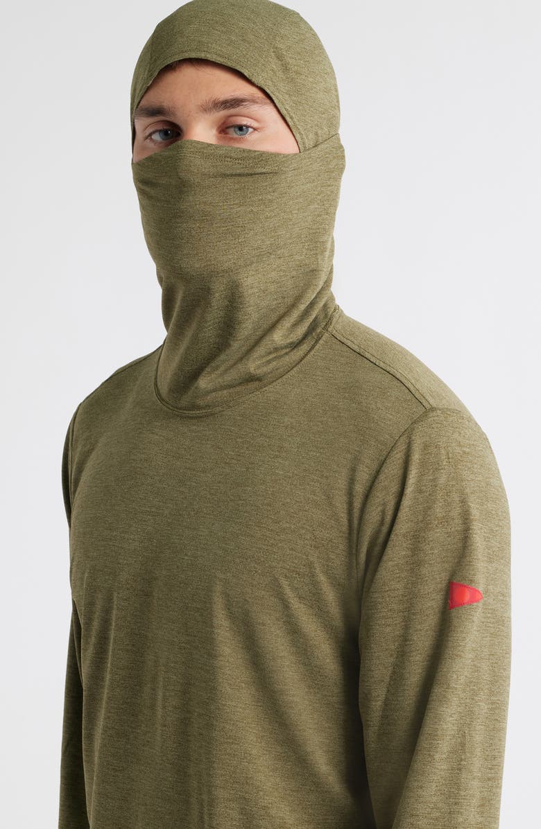 Florence Airtex Long Sleeve Hooded Performance Top, Alternate, color, Heather Burnt Olive