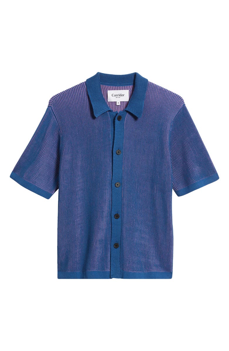 Corridor Plated Short Sleeve Cotton Cardigan, Alternate, color, Blue