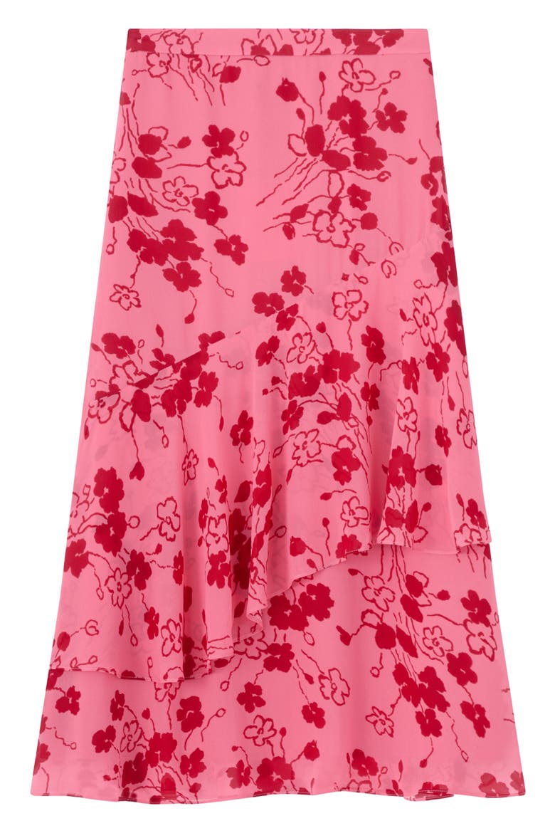Rhoda Floral Tiered Georgette Midi Skirt, Alternate, color, PINK