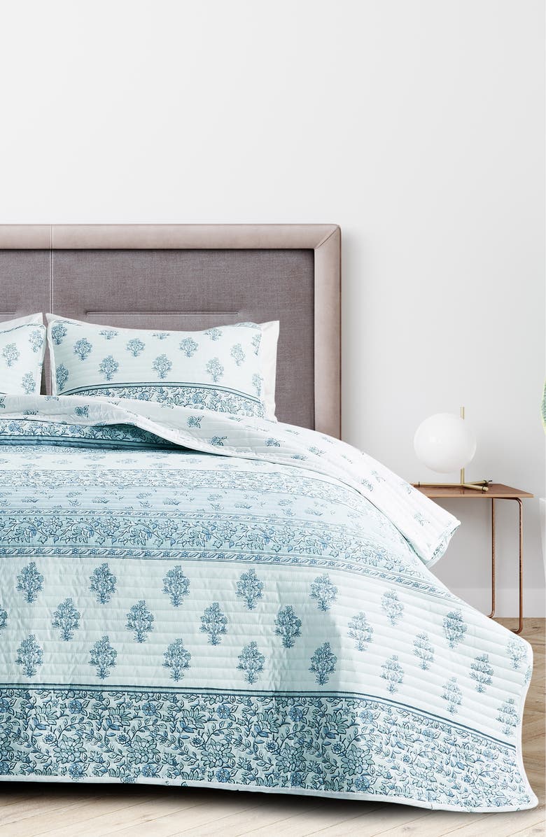 Woven & Weft Floral Print 3-Piece Quilt Set, Main, color, Vintage Floral Stripe - Blue