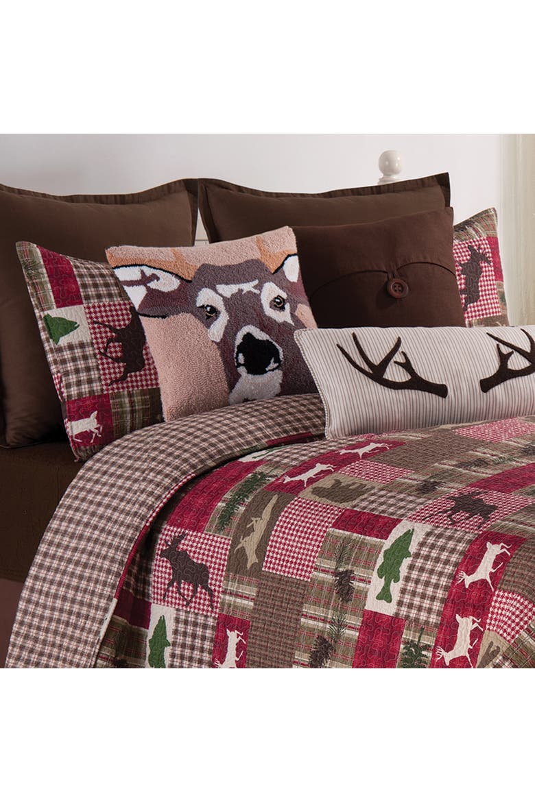 Sleepy Forest Deer Antler Lumbar Cotton Blend Tufted Accent Pillow 12" x 24", Alternate, color, Brown