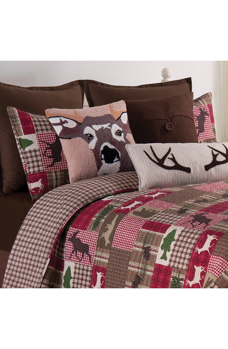 C&F Home Sleepy Forest Deer Antler Lumbar Cotton Blend Tufted Accent Pillow 12" x 24", Alternate, color, Brown