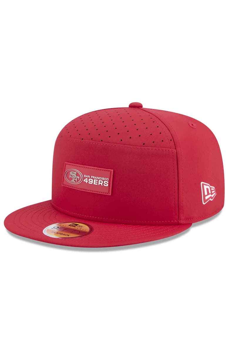 New Era Men's New Era Scarlet San Francisco 49ers 2025 Sideline  Split Panel 9FIFTY Snapback Hat, Main, color, 