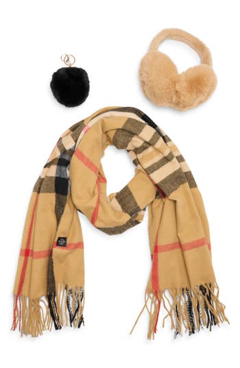 Nanette Lepore Scarf, Earmuff & Keychain Accessory Set In Brown