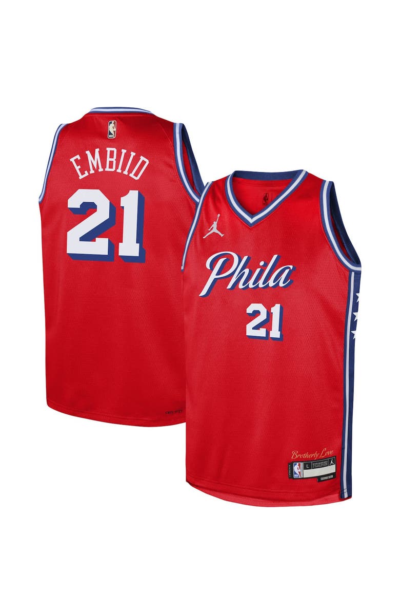 Jordan Brand Youth Jordan Brand Joel Embiid Red Philadelphia 76ers Swingman Jersey - Statement Edition, Main, color, Red