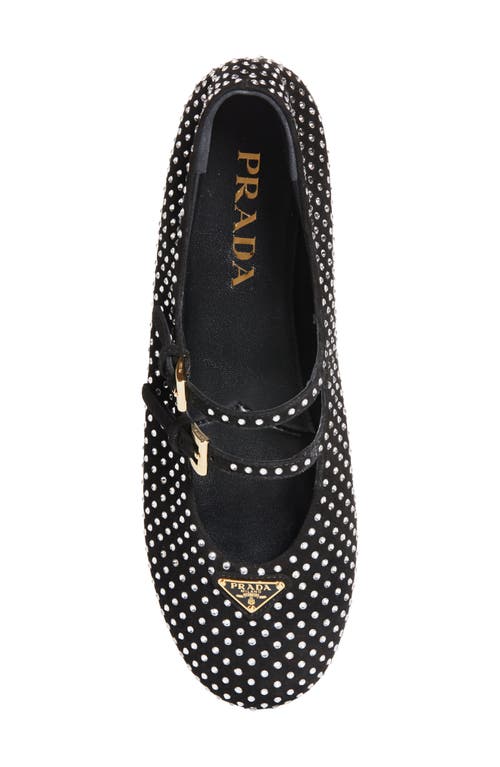 Prada Crystal Saffiano Dual Mary Jane Ballerina Flats In Cristal