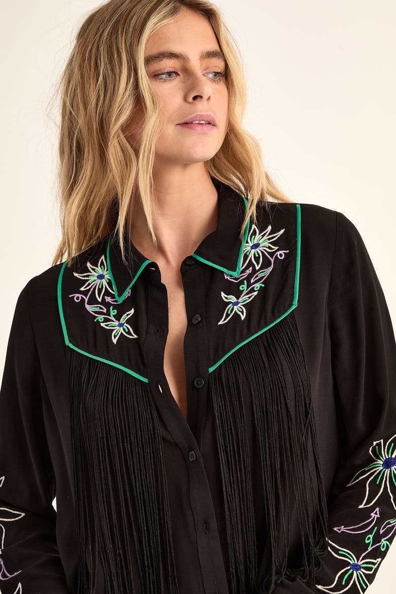 Embroidered Fringe Western Shirt, Alternate, color, Black