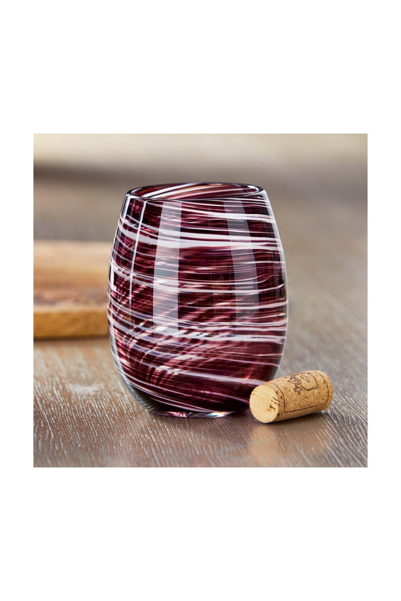 Plum Purple Swirl Stemless Wine Glass Dishwasher Safe, Alternate, color, Purple