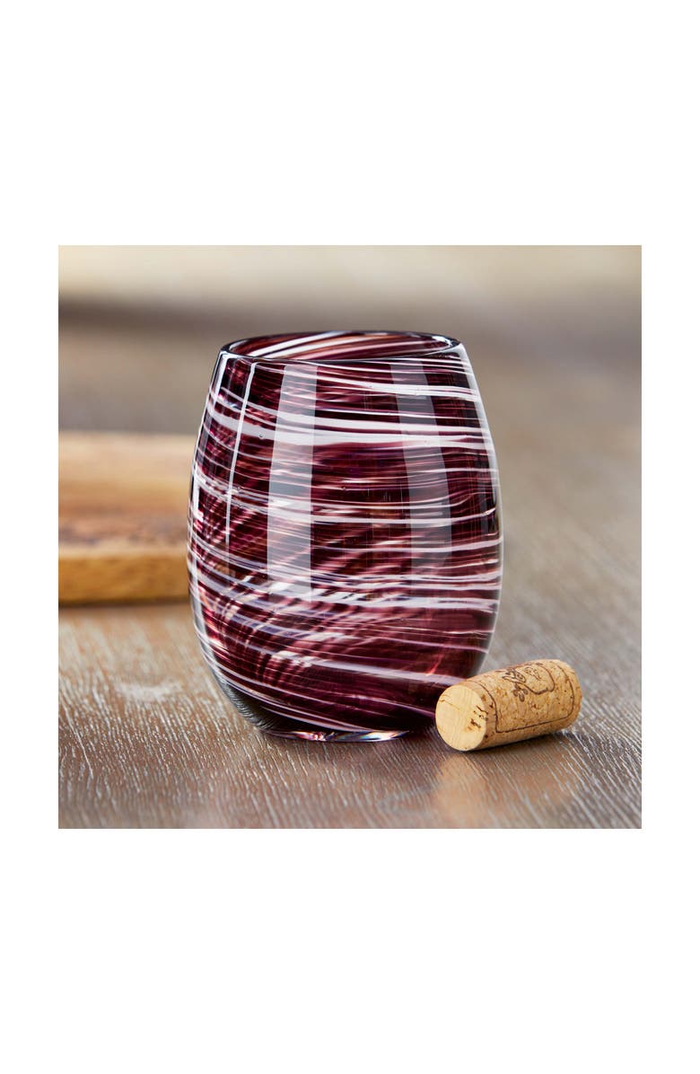 tag Plum Purple Swirl Stemless Wine Glass Dishwasher Safe, Alternate, color, Purple