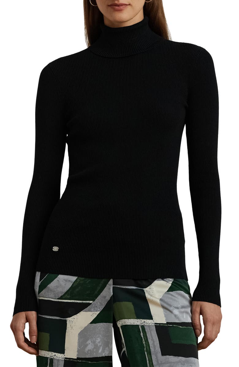 Lauren Ralph Lauren Ribbed Turtleneck Sweater, Main, color, Polo Black