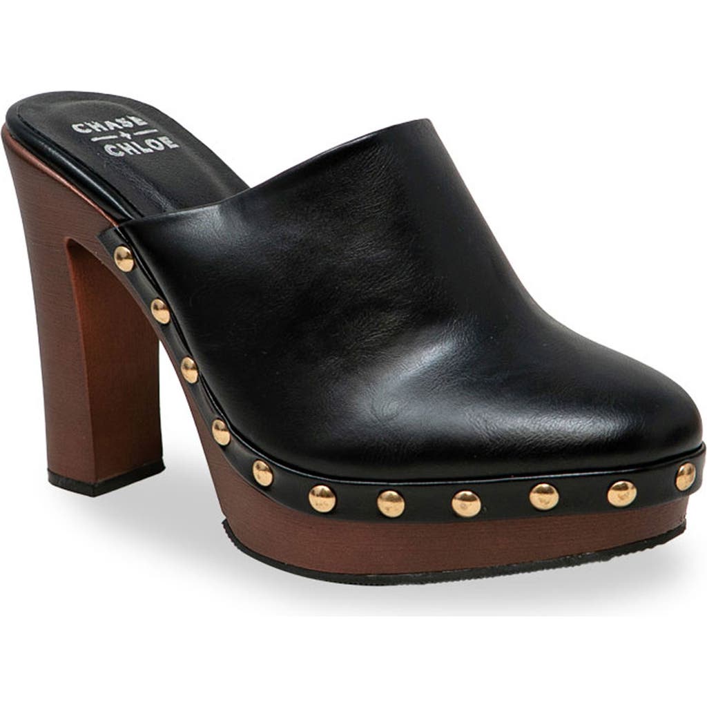 CHASE AND CHLOE Studded Platform Mule in Black Pu at Nordstrom Rack, Size 5.5