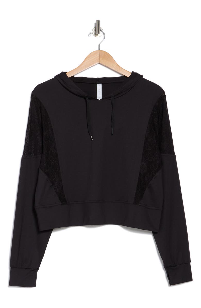 X by Gottex Lace Trim Hoodie, Alternate, color, Black