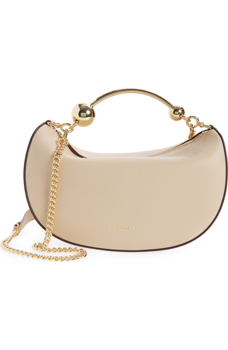 Strathberry Mini Crescent Moon Leather Shoulder Bag, Main, color, Oat