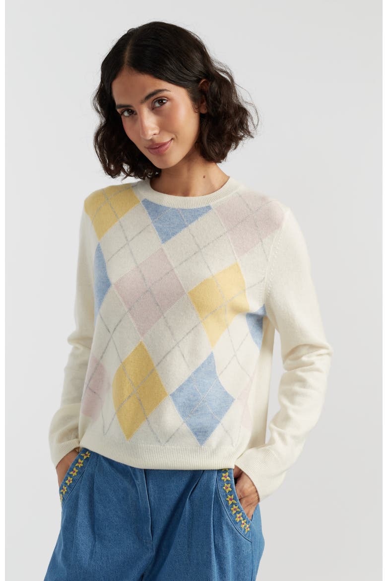 Wool-Cashmere Argyle Sweater, Main, color, Cream