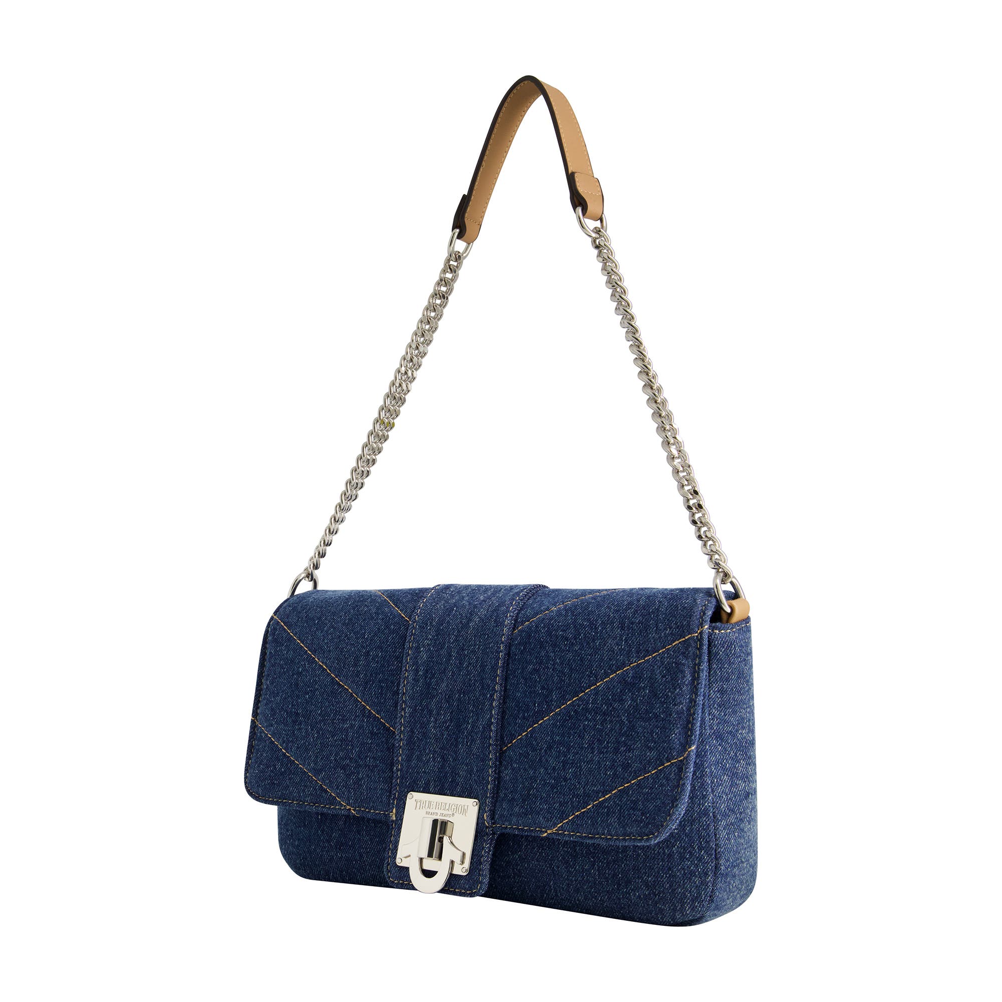 True Religion Denim Silver Hardware Flap, Alternate, color, 