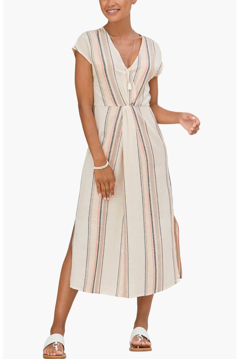 Striped V-Neck Dress, Main, color, Multi Striped