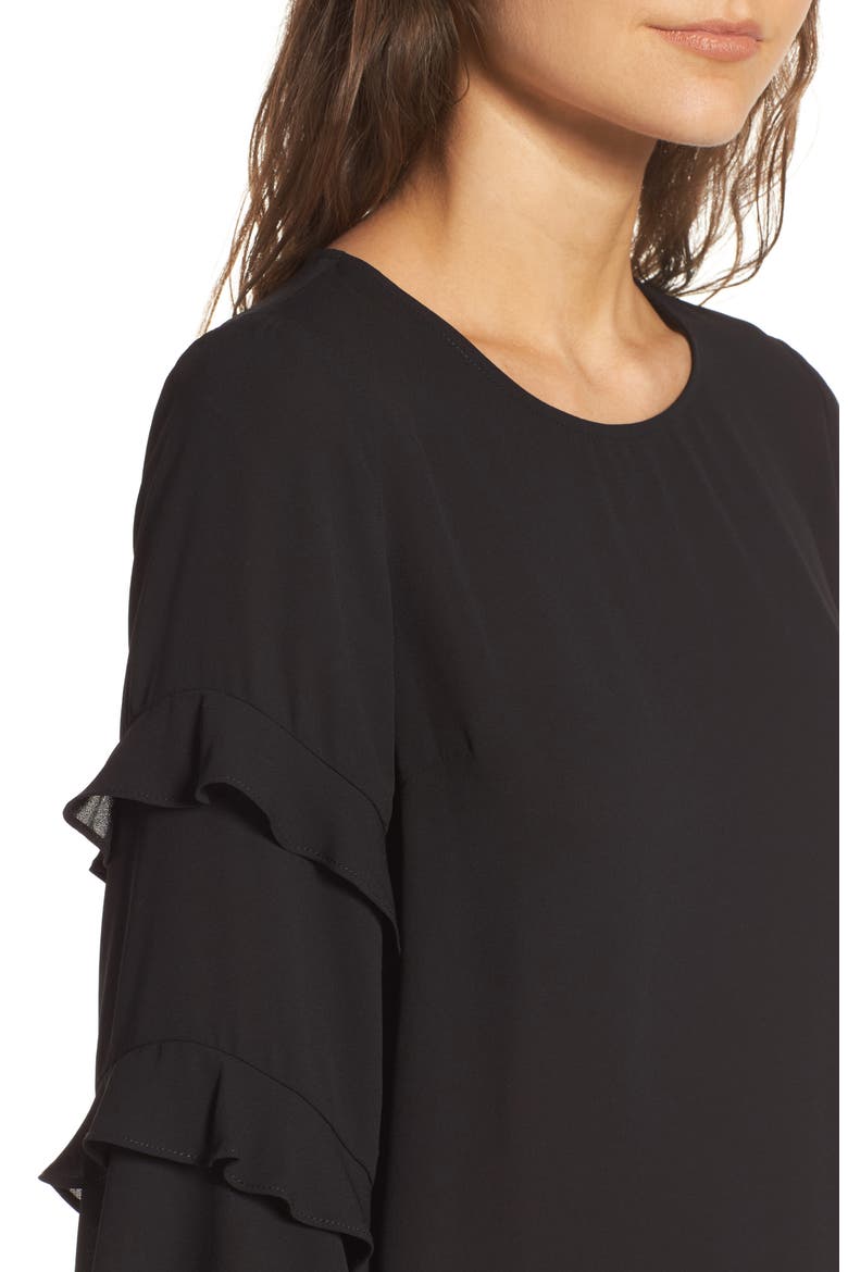 Ruffle Bell Sleeve Blouse, Alternate, color, BLACK