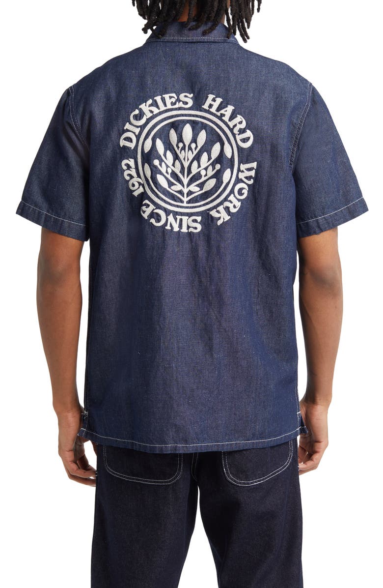 Dickies Beavertown Short Sleeve Chambray Hemp Blend Button-Up Shirt, Alternate, color, 