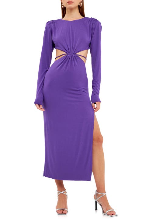 Cutout Waist Long Sleeve Cotton Dress