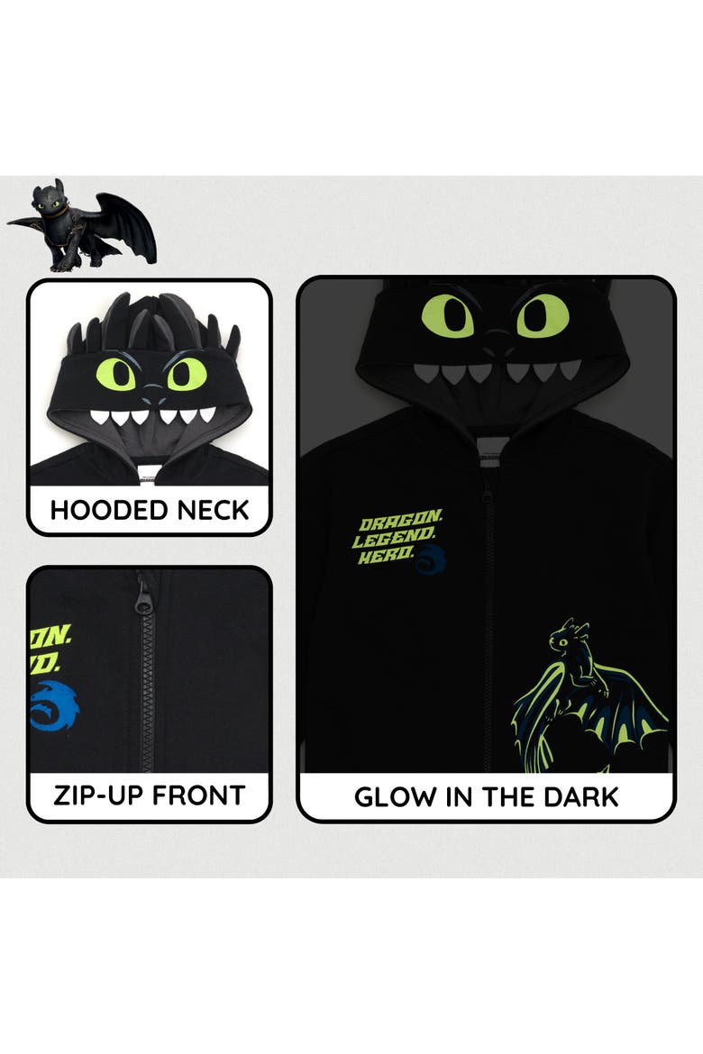 How to Train Your Dragon Toothless Fleece Zip-Up Hoodie, Alternate, color, Toothless Black