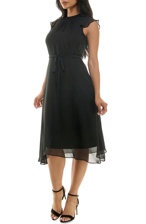 Nina Leonard Flutter Sleeve Chiffon Midi Dress In Black