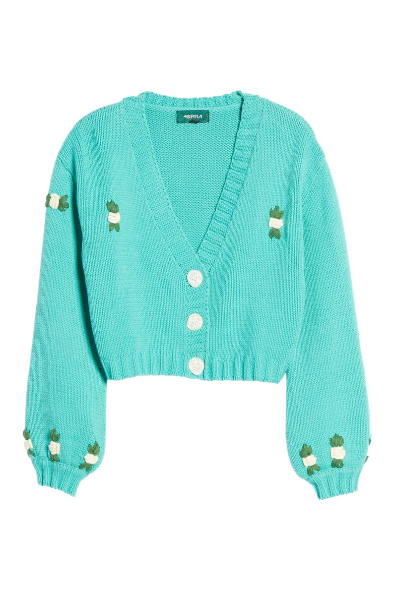 Tegan Floral Crop Cardigan Sweater, Alternate, color, TEAL