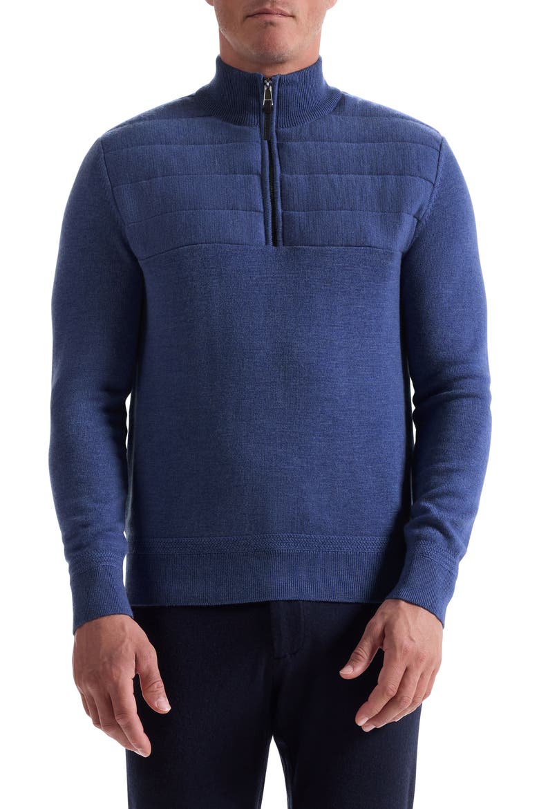 Merino Wool Quarter Zip Polo Sweater, Main, color, COBALT
