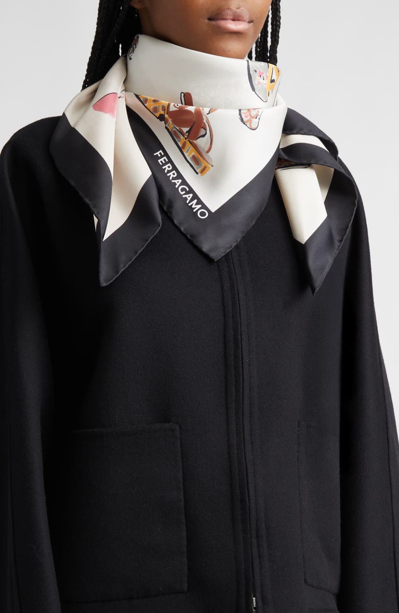 FERRAGAMO Genio Silk Square Scarf, Alternate, color, Beige/ Safari