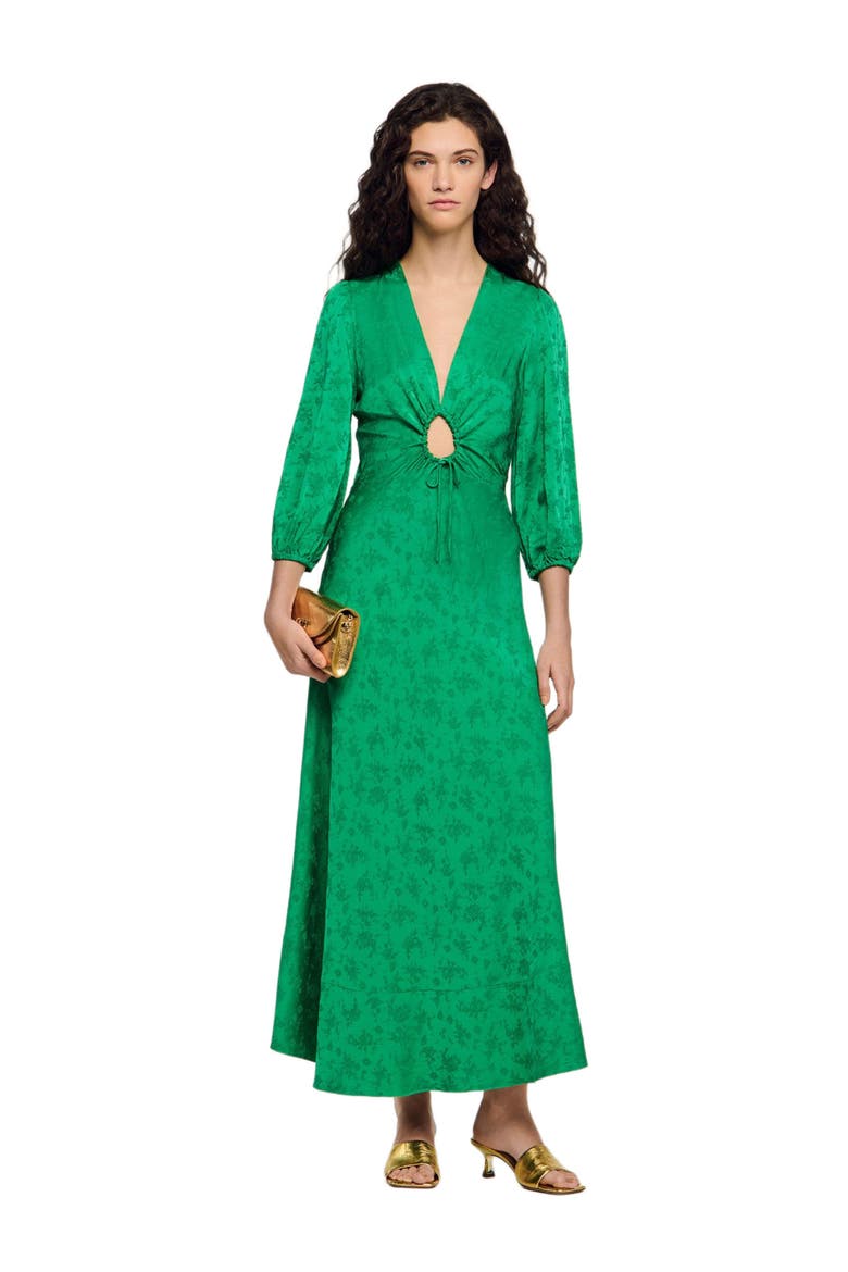 Floral jacquard maxi dress, Alternate, color, Green