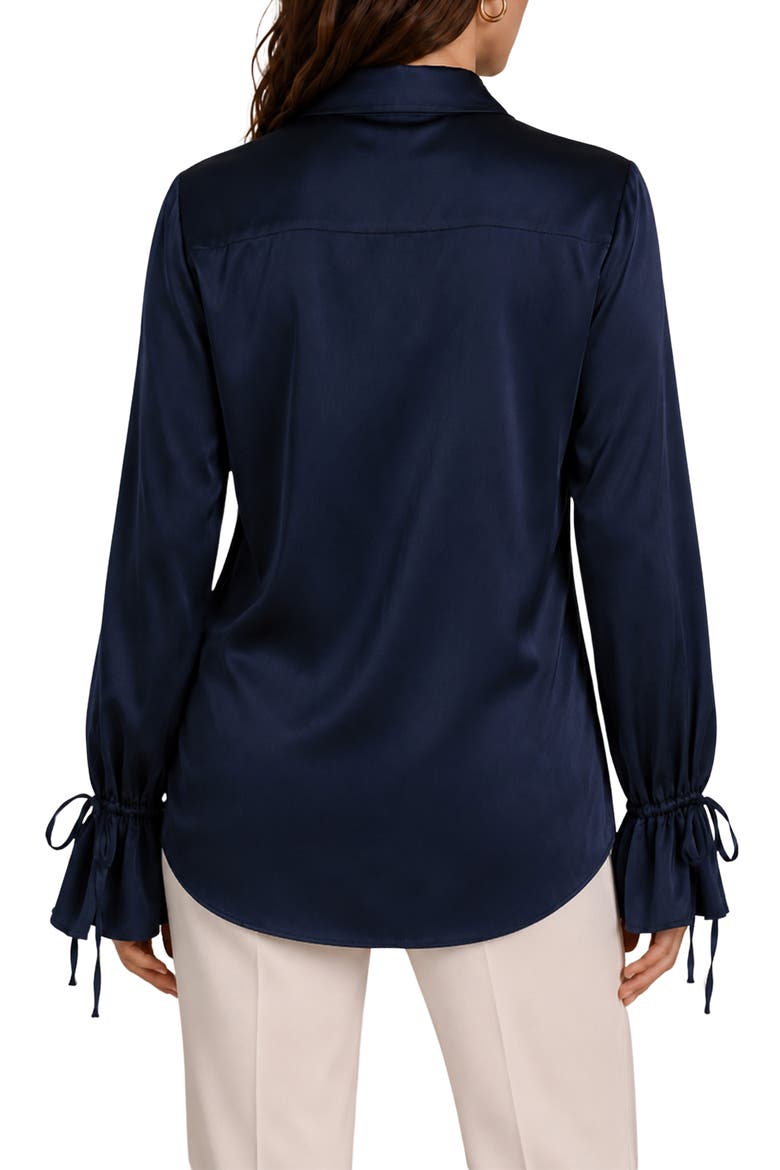 Italia Front-zip Silk Collared Blouse, Alternate, color, BLACK IRIS NAVY