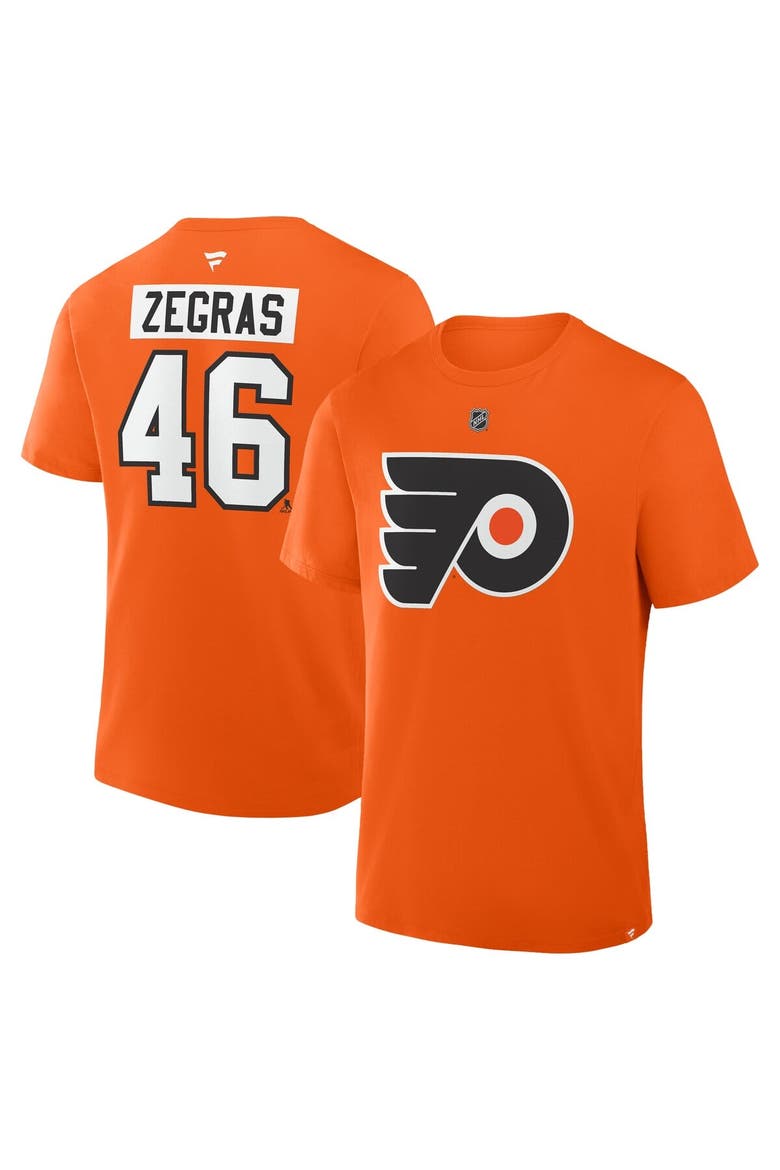 Men's Fanatics Trevor Zegras Orange Philadelphia Flyers Authentic Stack Name & Number T-Shirt, Main, color, Orange