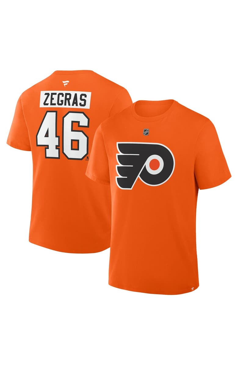 FANATICS Men's Fanatics Trevor Zegras Orange Philadelphia Flyers Authentic Stack Name & Number T-Shirt, Main, color, Orange