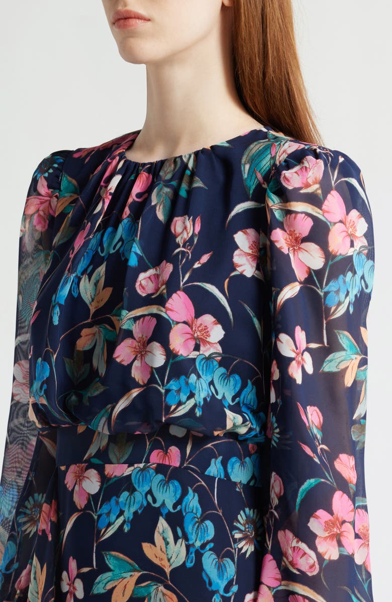 Eliza J Floral Long Sleeve Cascade Ruffle Maxi Dress, Alternate, color, 