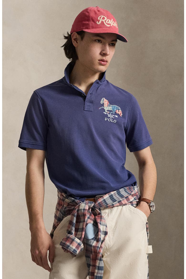 Classic Fit Horse Appliqué Polo Shirt, Alternate, color, LIGHT NAVY