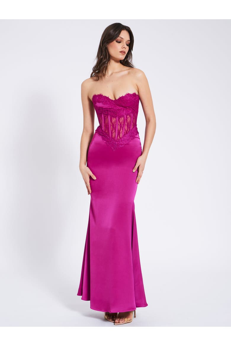 Everleigh Lace Satin Corset Maxi Dress, Alternate, color, Fuchsia