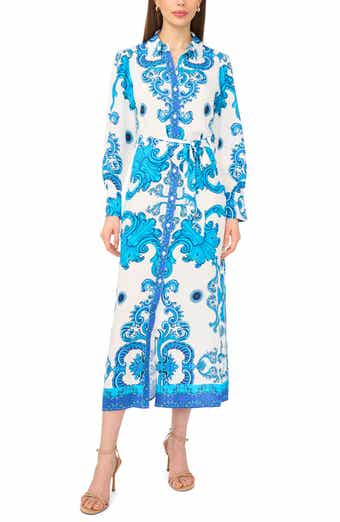 Halogen® Print Long Sleeve Belted Shirtdress
