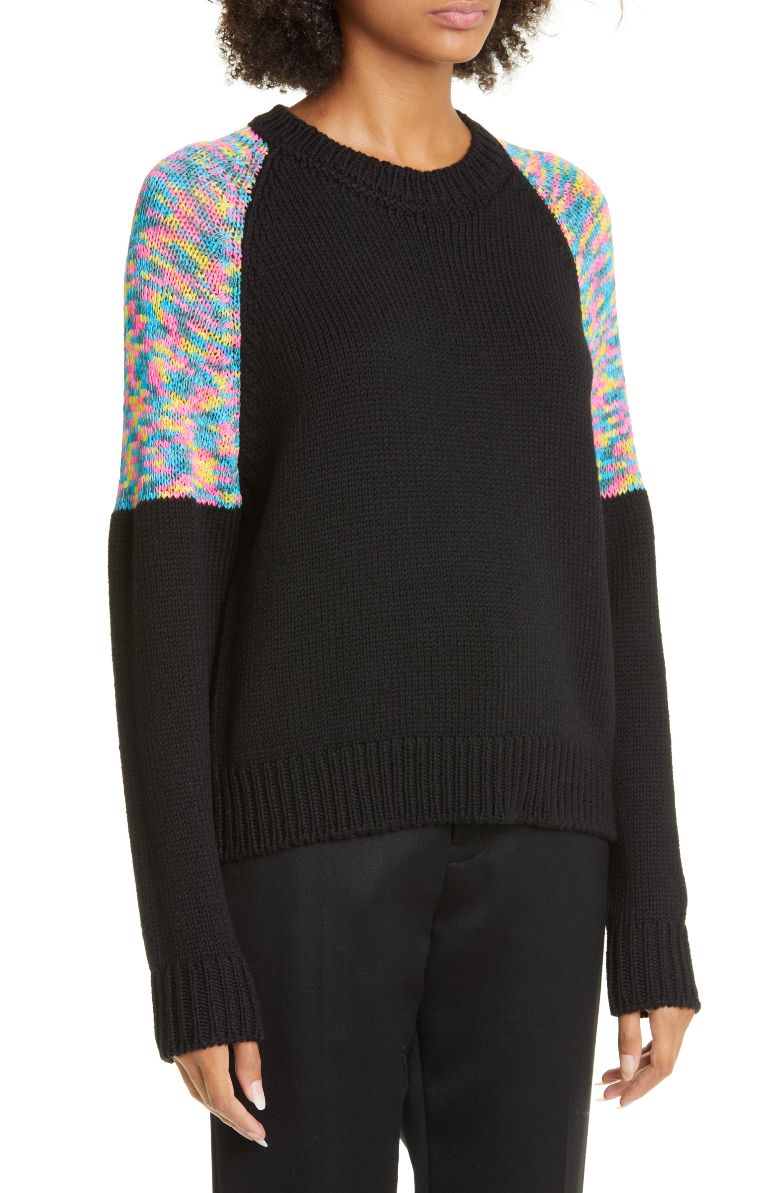 Puppets and Puppets Women's Rainbow Panel Raglan Sleeve Sweater (Women ...