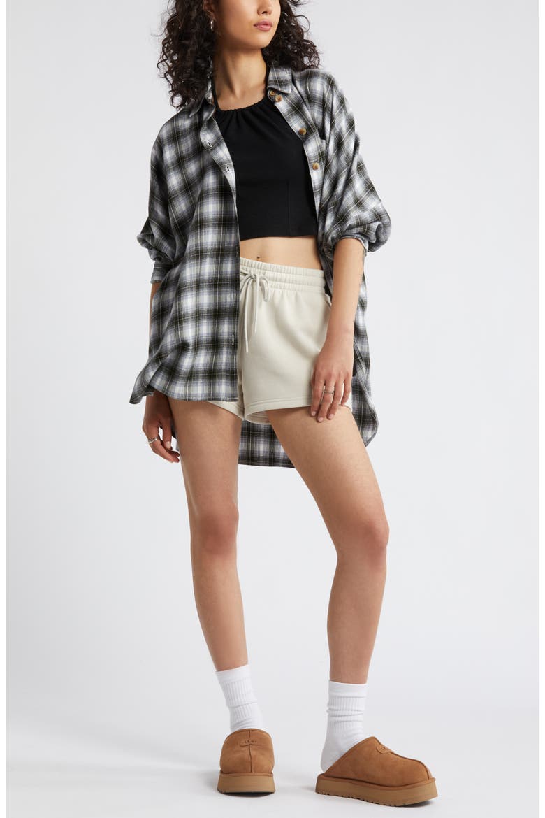 Plaid Oversize Flannel Button-Up Shirt, Alternate, color, WHITE- GREEN C BROOKE PLAID