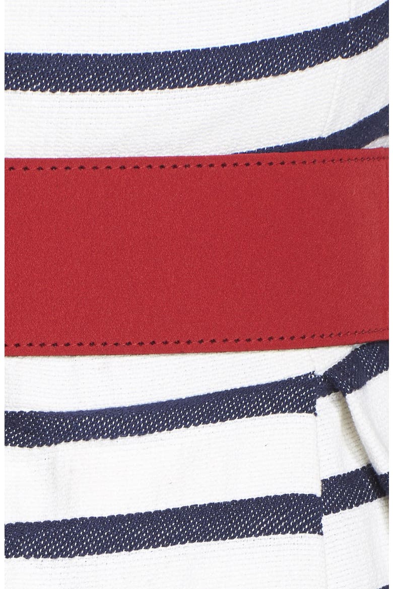 Belted Stripe Fit & Flare Dress, Alternate, color, NAVY/ IVORY