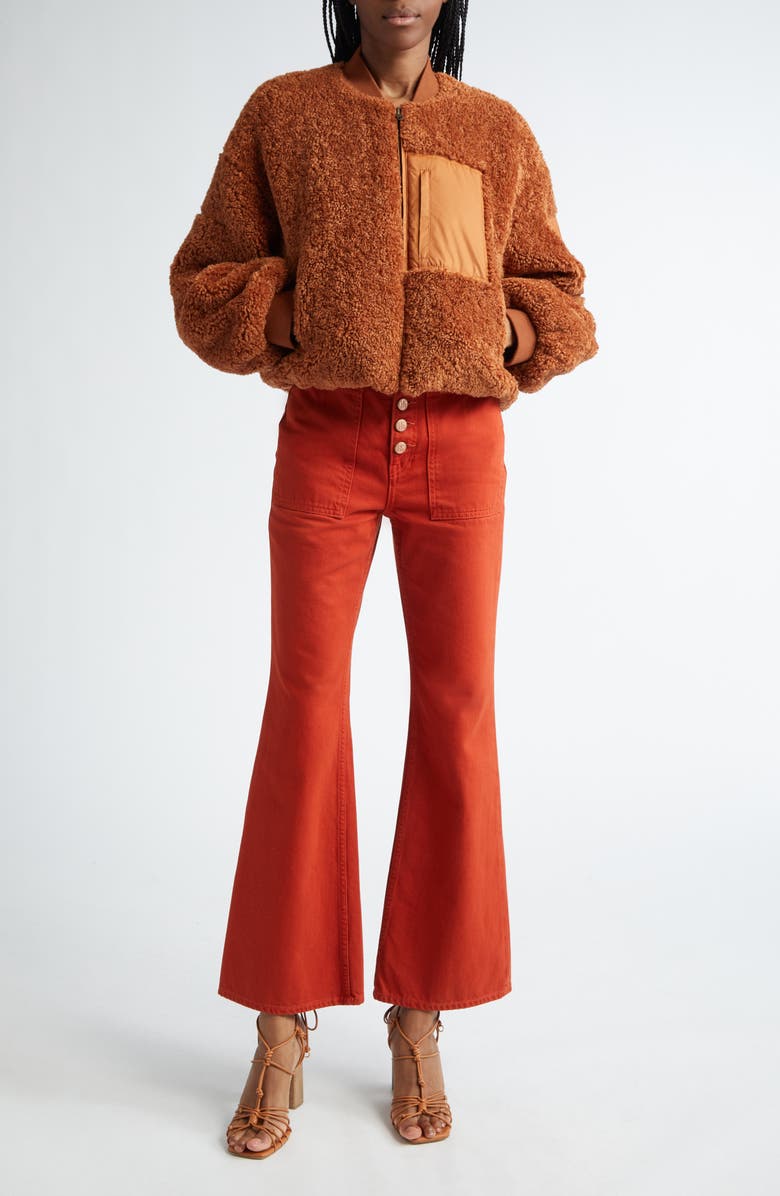 Ulla Johnson The Lou Button Fly Flare Jeans, Alternate, color, Red Ochre Wash
