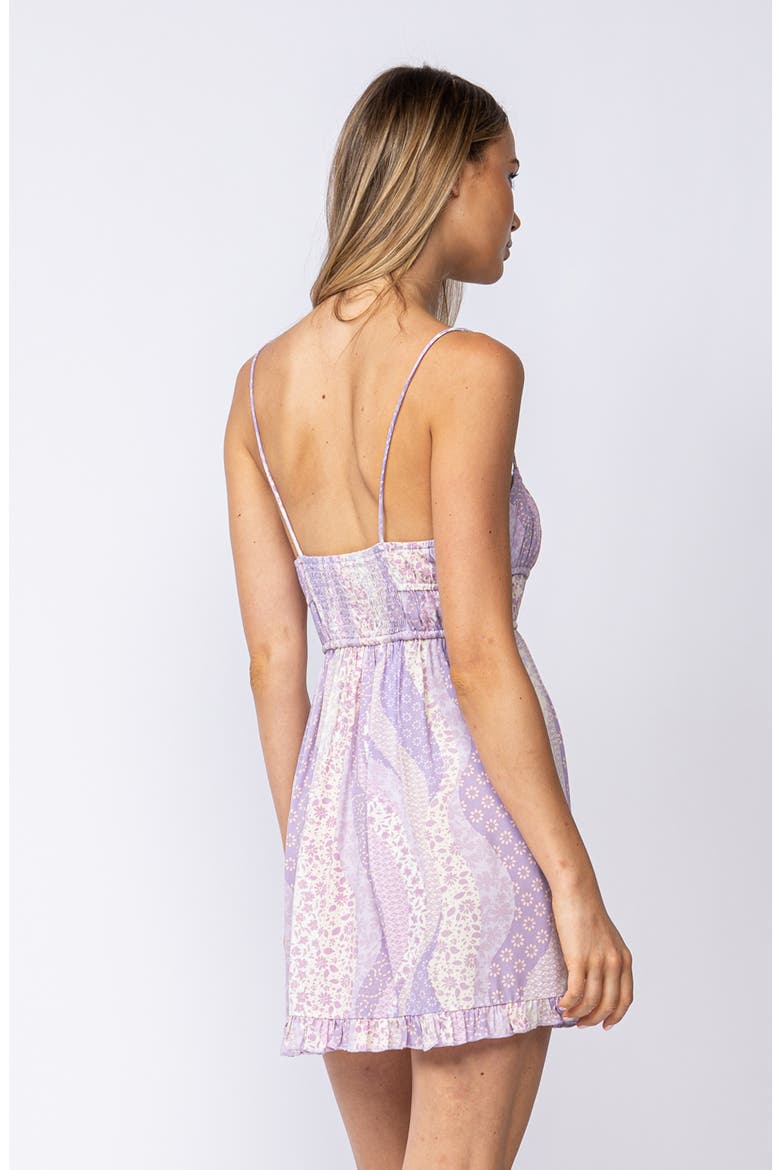 Boho Floral Tie Neck Empire Waist Minidress, Alternate, color, LIGHT PURPLE